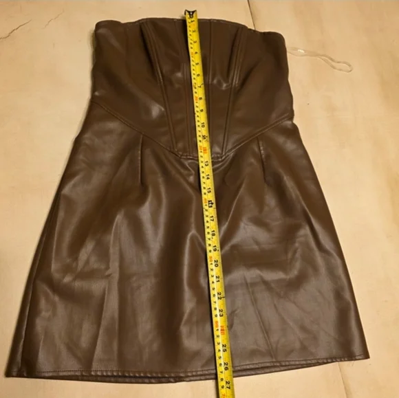 L.A. HEARTS PACSUN Chocolate Brown Faux Leather Corset Mini Dress - Size L. - Picture 10 of 14